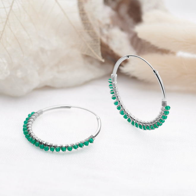 Green Agate Hoops