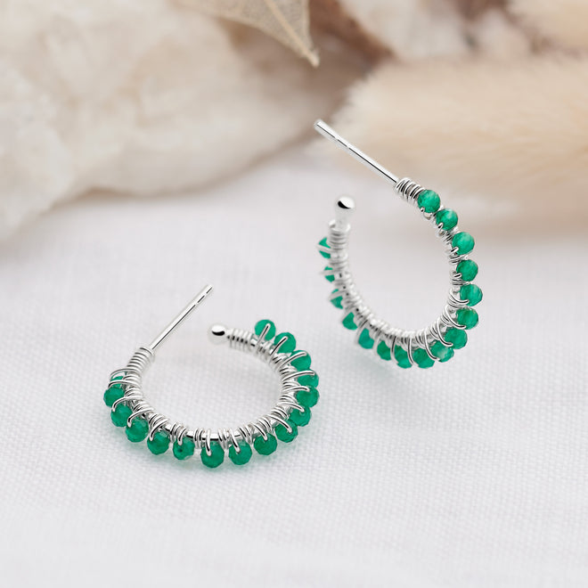 Mini Green Agate Hoops