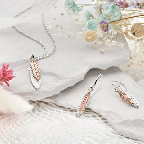 Silver and Rose Gold Feather Earring