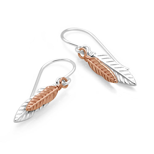 Silver and Rose Gold Feather Earring