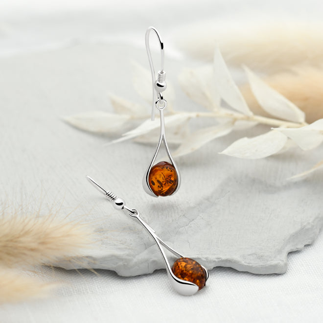 Fire Amber Cradle Earrings