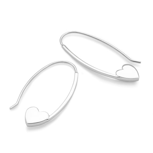 Silver Heart Drop Earrings