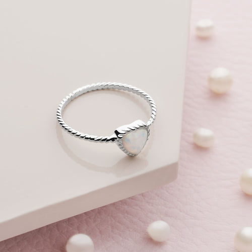 White Opal Heart Ring