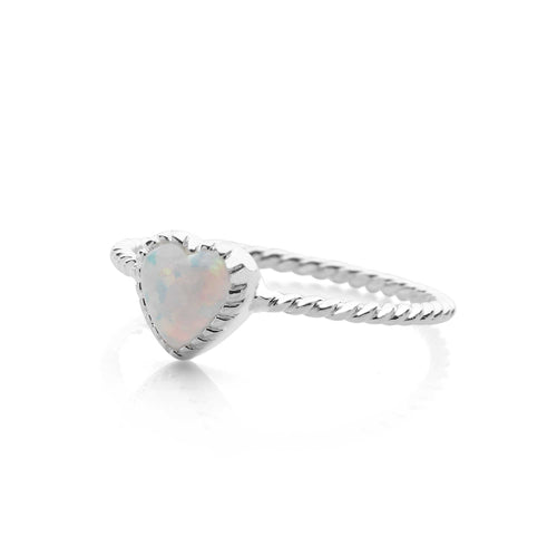 White Opal Heart Ring