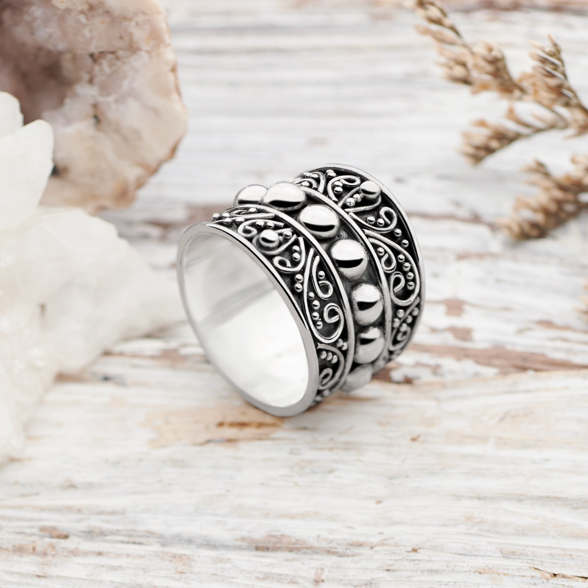 Large Silver Rugged Ring, Rustic Textured Ring, Everyday Ring, Handmade Jewelry in Bali, Solid Silver Ring, Original Design Ring outlets for Her/Him