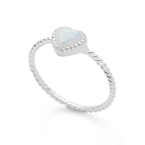 White Opal Heart Ring